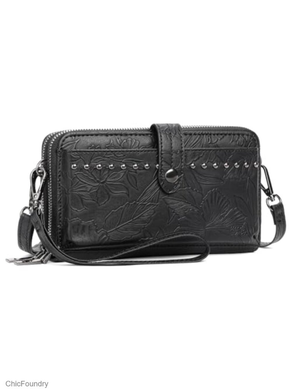SENDEFN Embossed Leather Wristlet Wallet Crossbody Bag RFID Small